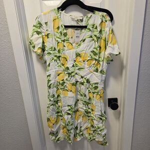 LOFT Lemon Print Mini Dress - Yellow and Green